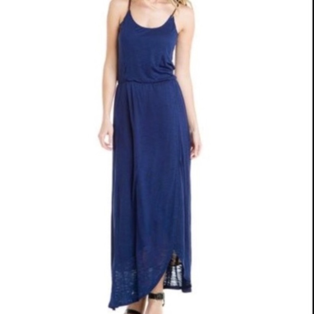 Anthropologie Navy Blue Halter Tulip Maxi Dress